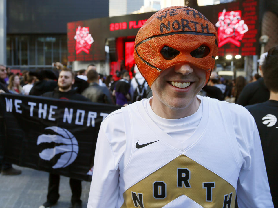 Toronto Raptors fans in the area of Toronto known as Jurassic Park before game four of the Eastern Conference Finals of the 2019 NBA Playoffs. John E. Sokolowski/USA TODAY Sports