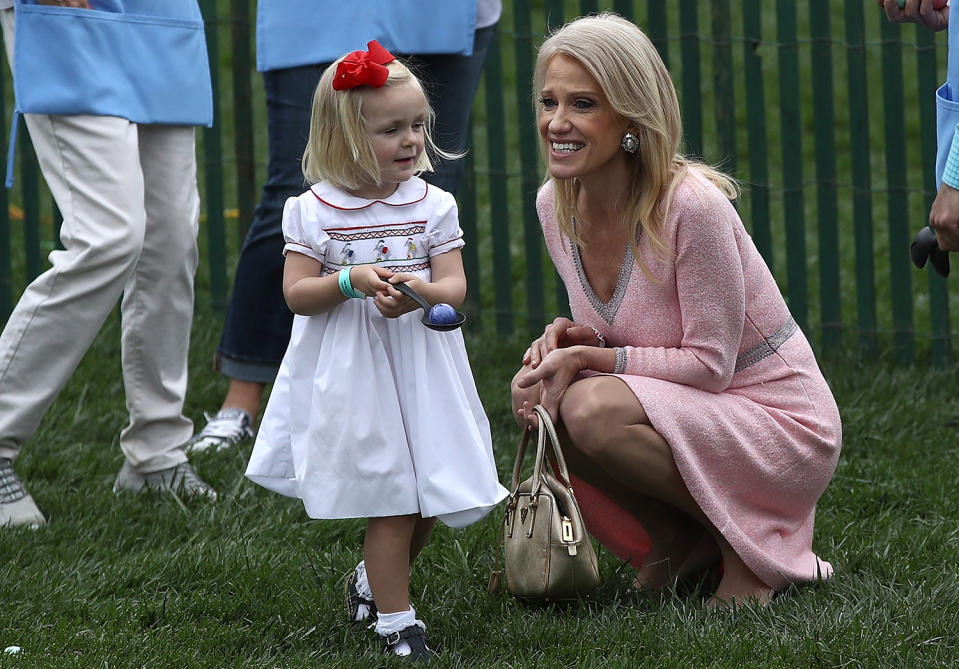 Kellyanne Conway and girl at White House Easter Egg Roll