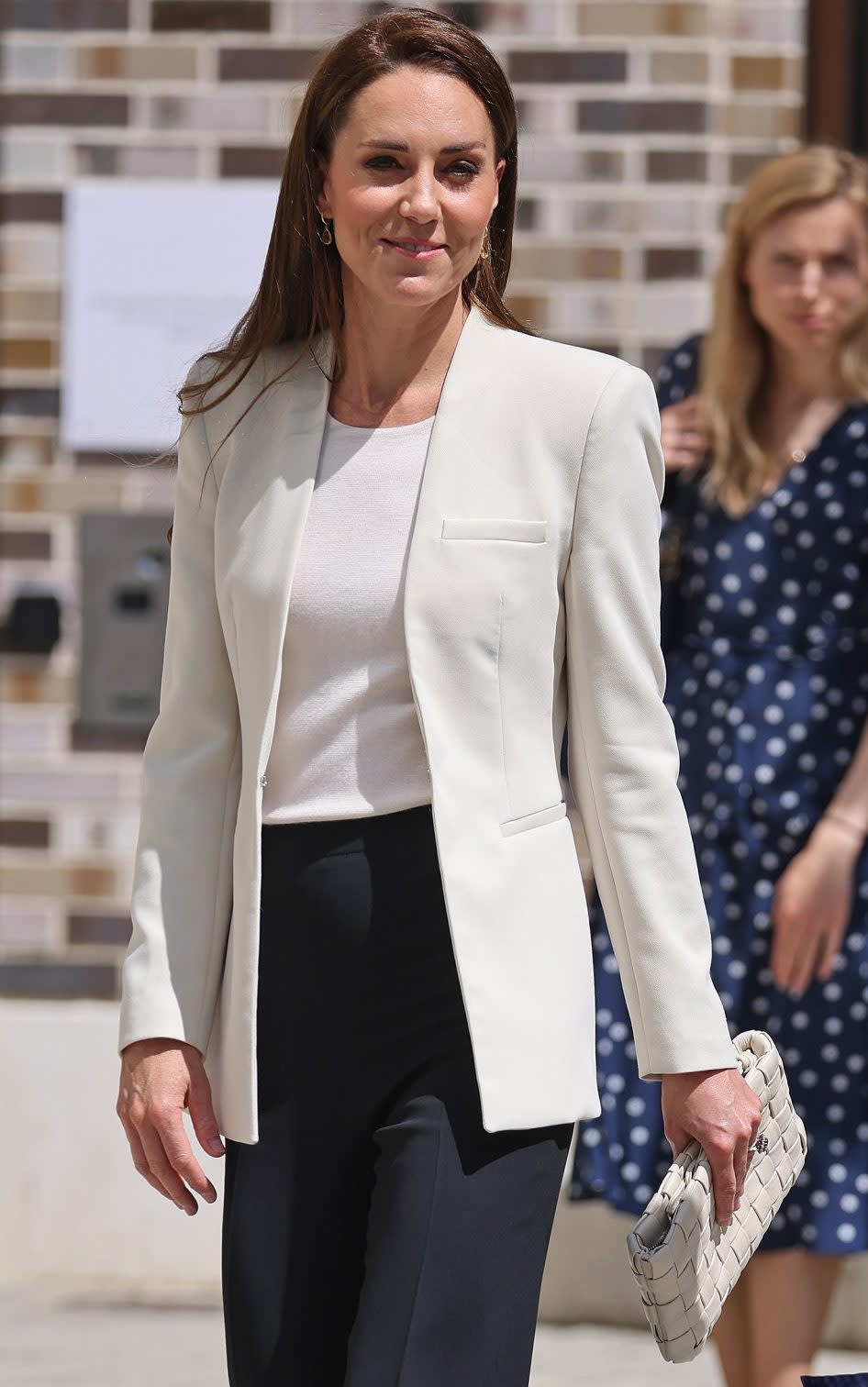 Catherine, Duchess of Cambridge wears a jacket from Zara in London in June 2022