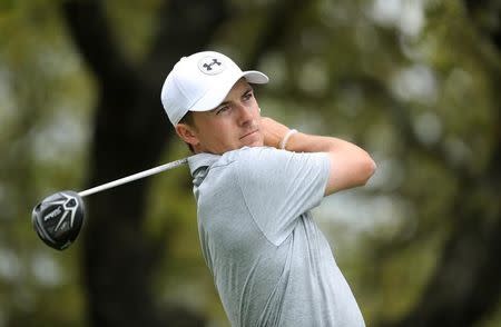 Mar 22, 2017; Austin, TX, USA; Jordan Spieth of the United States plays against Hideto Tanihara of Japan during the first round of the World Golf Classic - Dell Match Play golf tournament at Austin Country Club. Mandatory Credit: Erich Schlegel-USA TODAY Sports