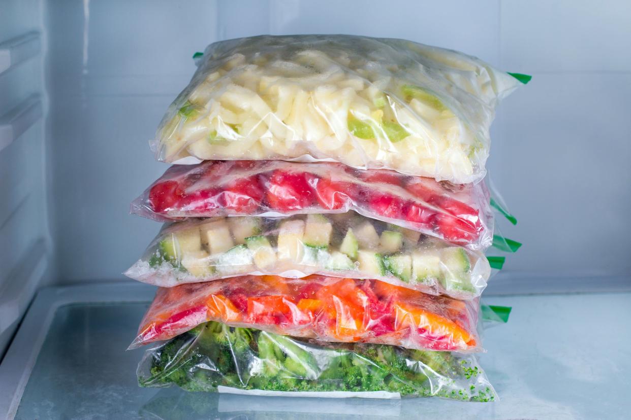 Food in bags in the freezer