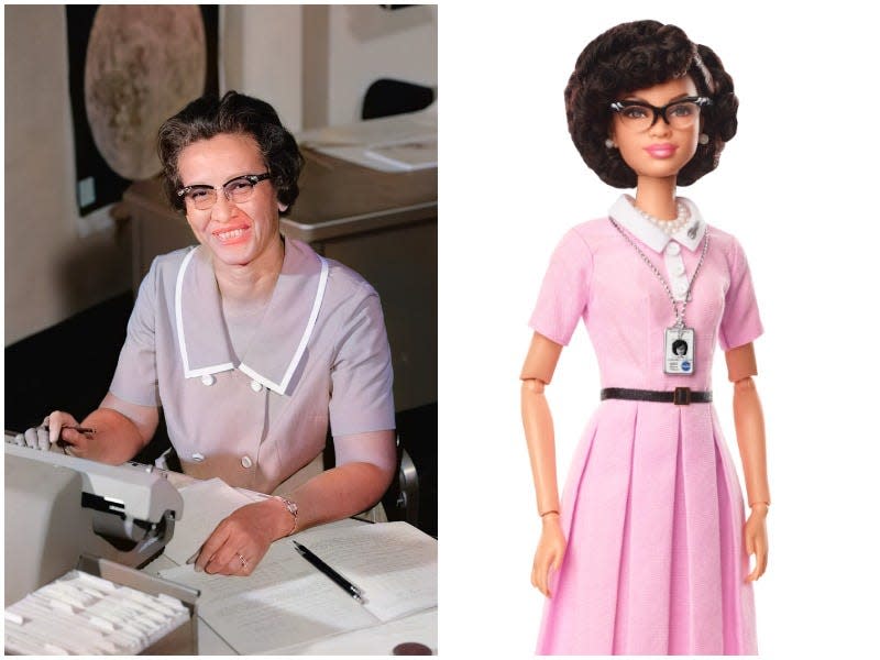 Katherine Johnson as a Barbie in a side by side image