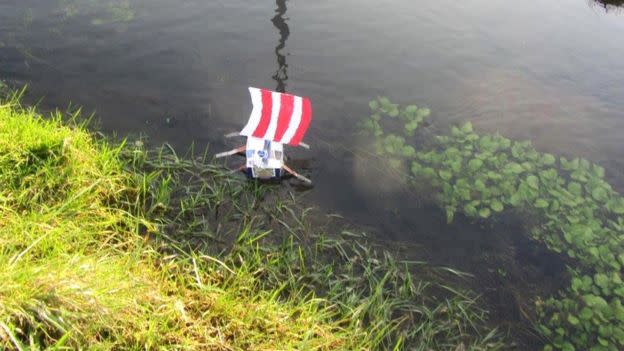 The goldfish were sent out in boats made by the children (credit: Papdale primary)