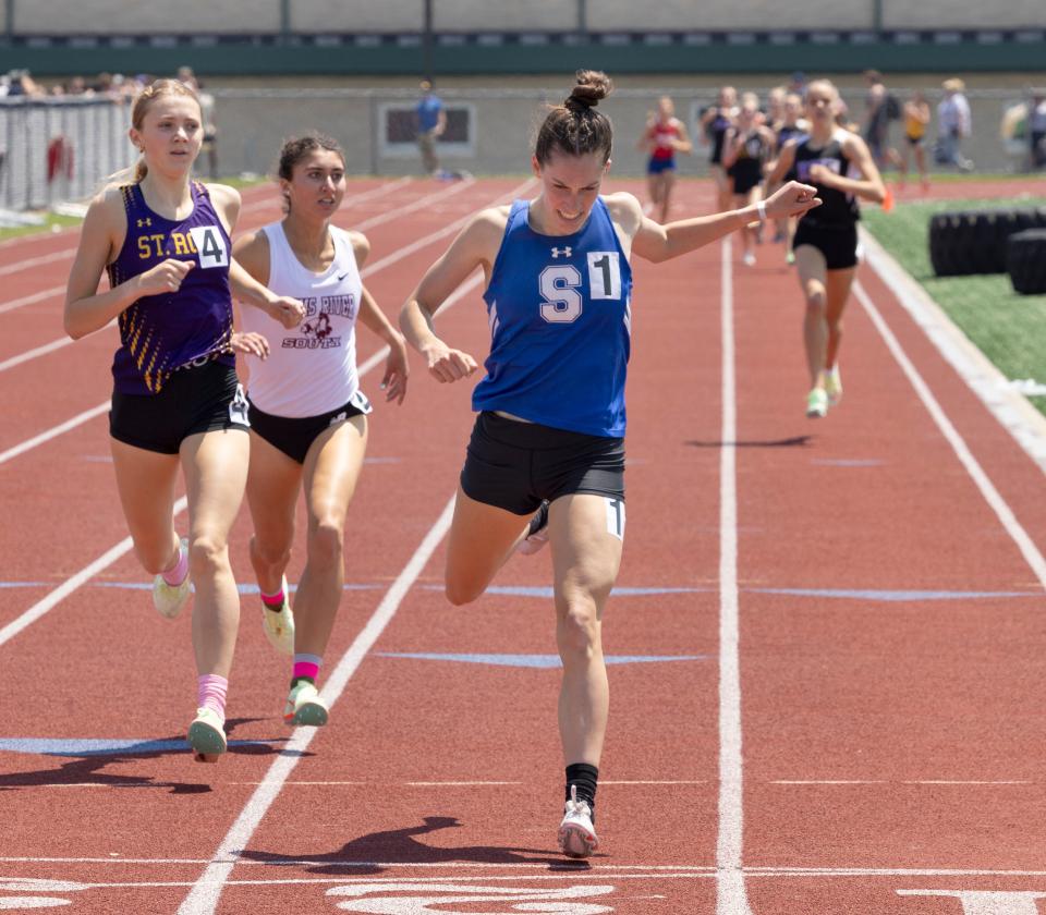 Caroline Donohoe of Shore Regional wining the girls 800 at last month's Shore Conference meet