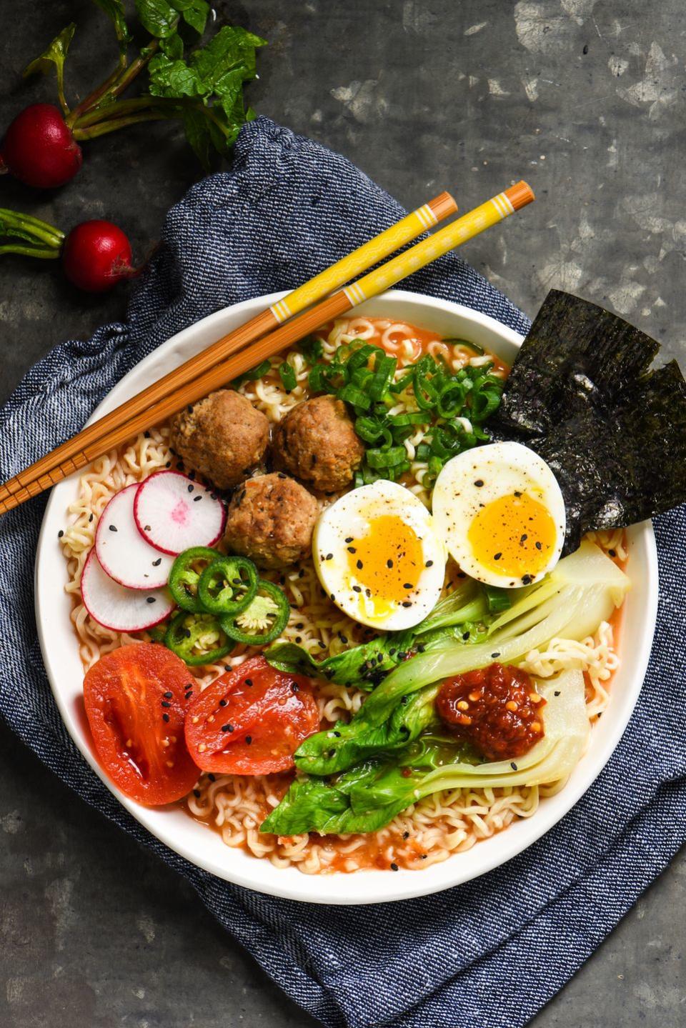 Miso-Tomato Ramen with Meatballs