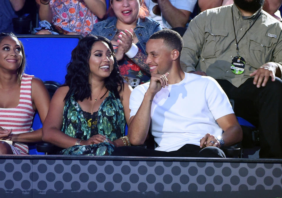 NBA player Stephen Curry (R) and Ayesha Curry attend the Nickelodeon Kids' Choice Sports Awards 2016 at UCLA's Pauley Pavilion on July 14, 2016 in Westwood, California. The Nickelodeon Kids' Choice Sports Awards 2016 show airs on July 17, 2016 at 8pm on Nickelodeon. (Photo by Kevin Winter/Getty Images)