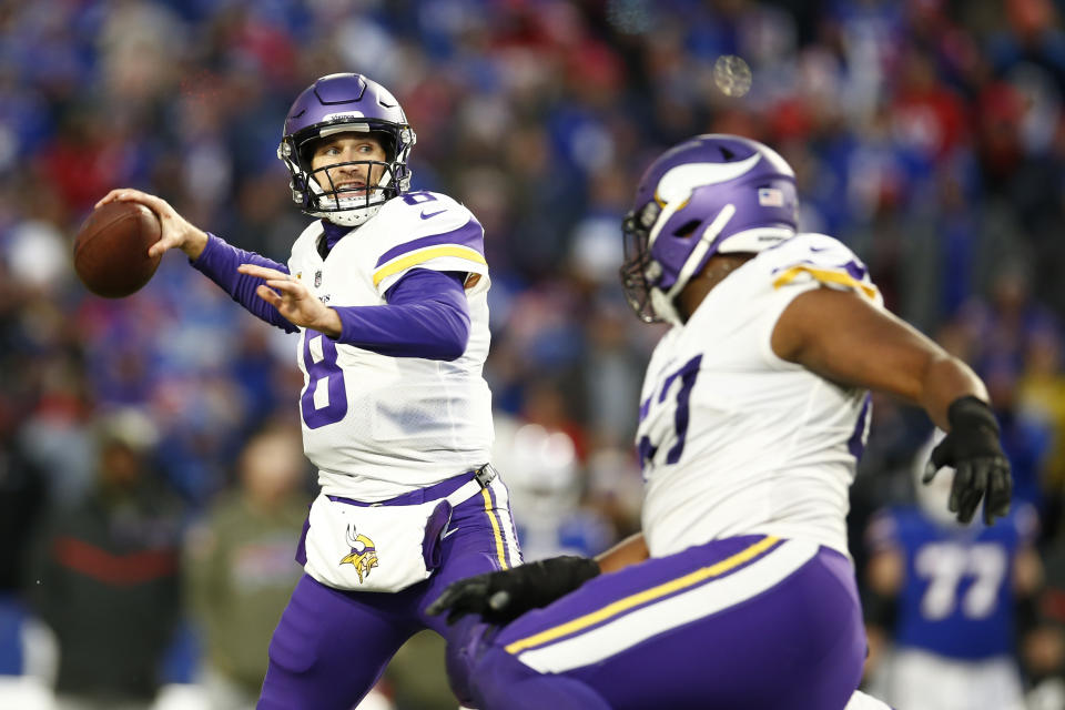 Kirk Cousins has played well enough to help the Vikings start 8-1. He's also been prone to ship-sinking moments by NFL quarterback standards. (Photo by Isaiah Vazquez/Getty Images)