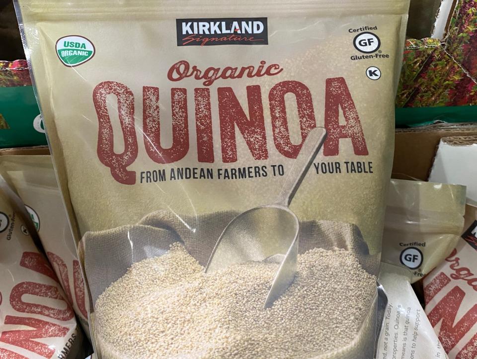 A bag of quinoa on the shelf on Costco