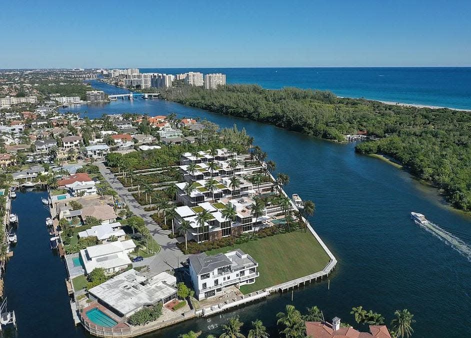 Developer William Swaim is selling about 4 acres of land, including portions that are underwater, for $43 to $46 million depending on whether he fills it in and builds a seawall. This image shows what the developed land would look like with homes on it. Swaim said this is the last and largest undeveloped direct Intracoastal property to come on the market in Boca Raton in 30 years.