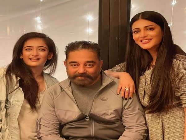 AsAkshara Hassan, Kamal Hassan, Shruti Hassan (L to R) (Image source: Instagram)