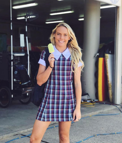 <p>The reality star has appeared on drama Home and Away, seen here on set in the Summer Bay school uniform.<br>Source: Instagram/casswood </p>