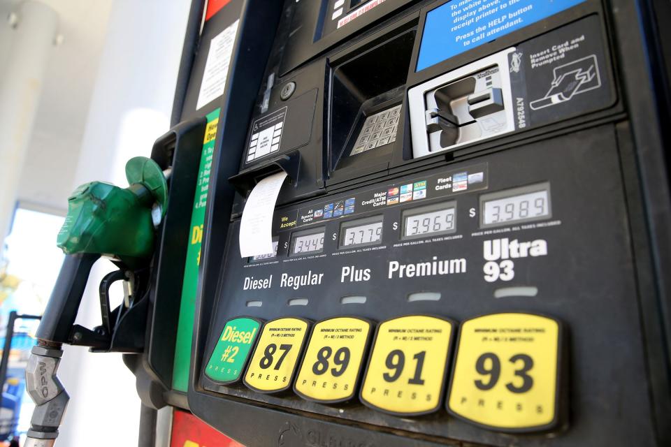 Gas prices are shown on a pump at the Sunoco station inside the Garden State Parkway Monmouth Service area in Wall Tuesday morning, October 19, 2021.  Gas prices have climbed to their highest levels since 2014. 