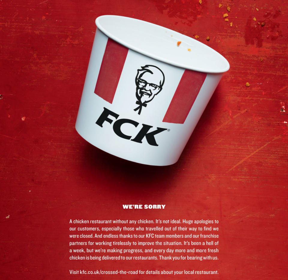Print adverts: KFC running out of chicken