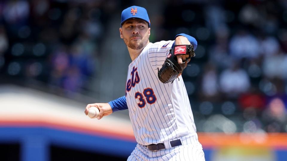 May 18, 2023;  New York City, New York, USA;  New York Mets starting pitcher Tylor Megill (38) pitches against the Tampa Bay Rays during the first inning at Citi Field.