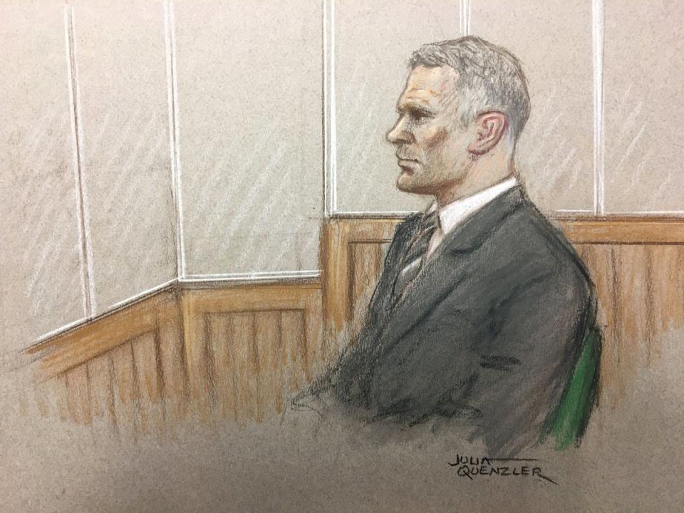 Artist's impression of Giggs appearing at Manchester's Minshull Street Crown Court (Julia Quenzler / SWNS.COM)