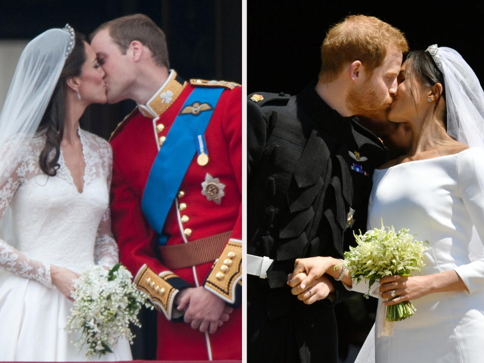 Will und Kate küssten sich traditionell auf dem Balkon des Buckingham Palace. (Bilder: Getty Images)