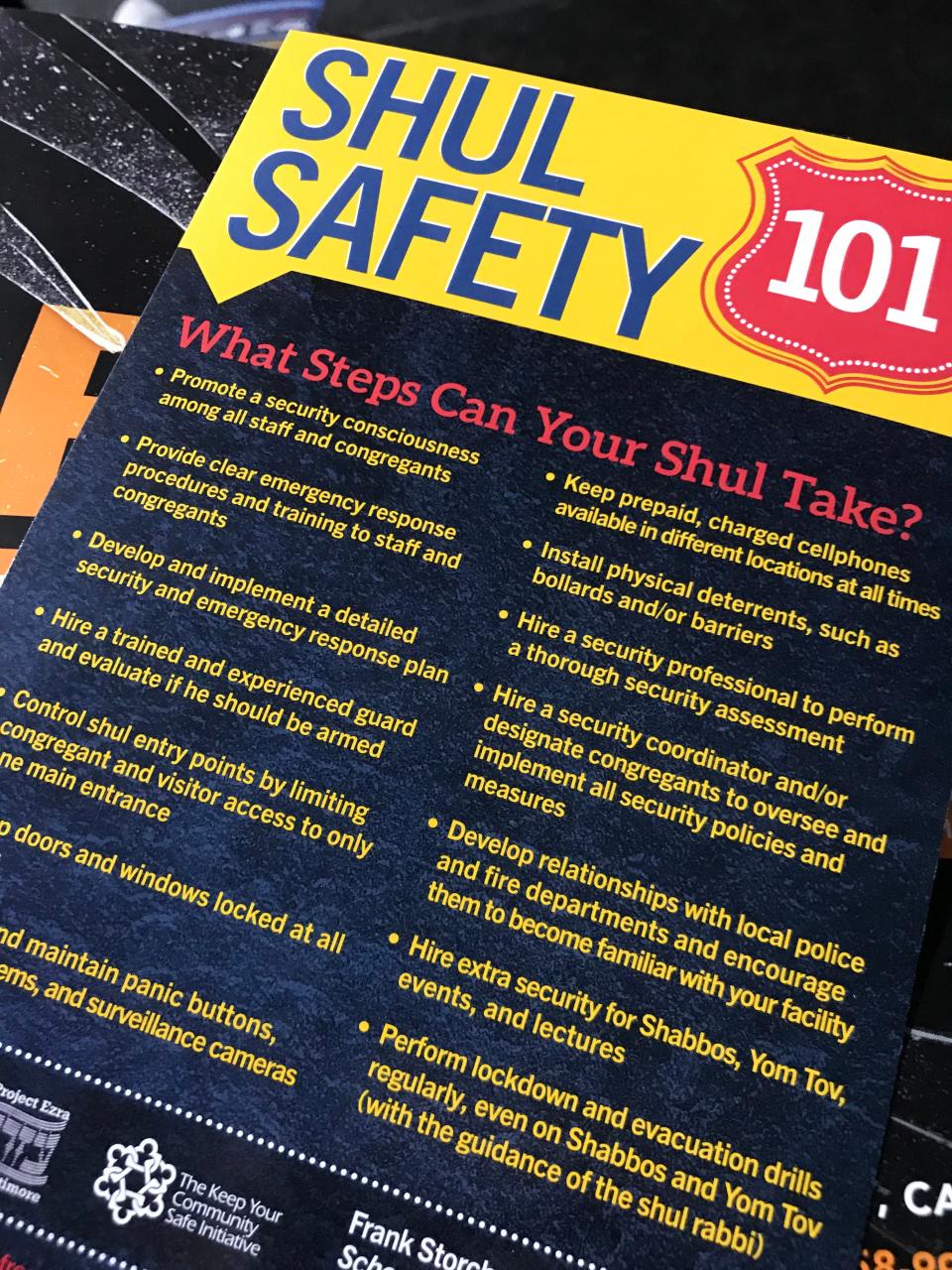 Instruction cards were handed out at a safety training geared toward Orthodox Jewish residents in Monsey on Jan. 5, 2020. The training took place in the wake of a machete attack at a rabbi's home during a Dec. 28, 2019 Hanukkah party.