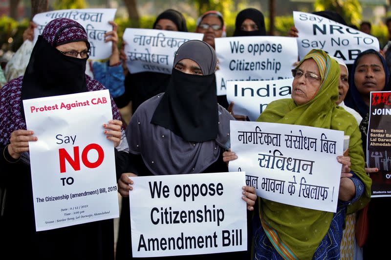 Demonstrators protest against the Citizenship Amendment Bill, in Ahmedabad