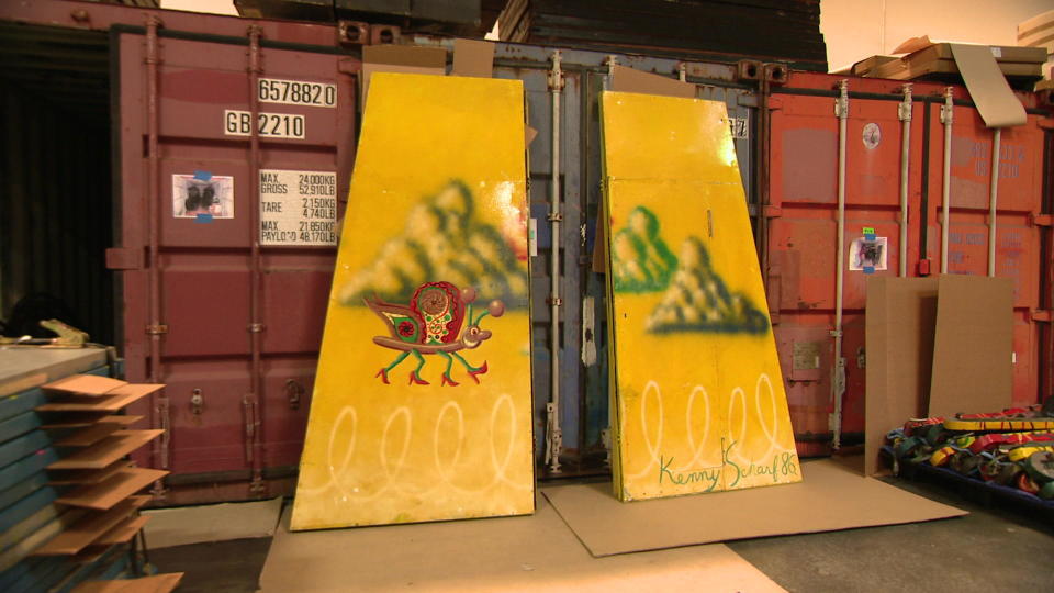 The artworks freed from their shipping containers had to be pieced together, without instruction manuals.  / Credit: CBS News