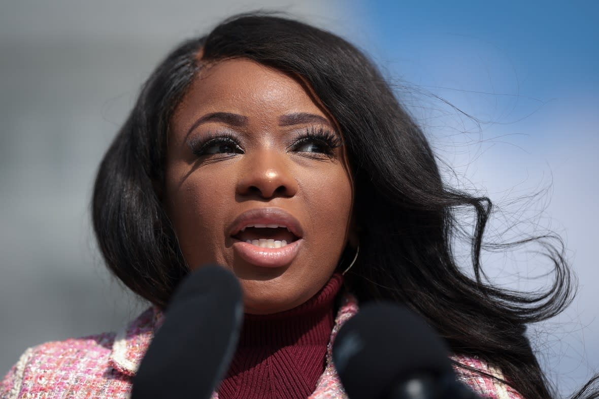 Rep. Jasmine Crockett (D-Texas) speaks during a press conference outside the U.S. Capitol March 20, 2024 in Washington, DC. (Photo by Win McNamee/Getty Images)