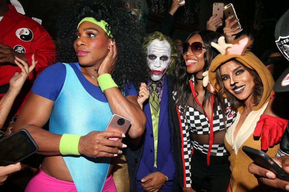 <p>Heidi Klum’s annual big bash brought together this trio. The tennis star (and future mom) rocked lots of neon — and big hair — as a fitness guru, while the race car driver was spot-on as Heath Ledger’s creepy Joker. As for <em>Being Mary Jane</em> star Union, she dressed up as a race car driver — and seemed to be in good company if she needed any tips. (Photo: Getty Images) </p>