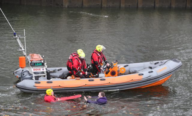 The Duke of Cambridge (not pictured) sees the work of Lagan Search and Rescue during a demonstration