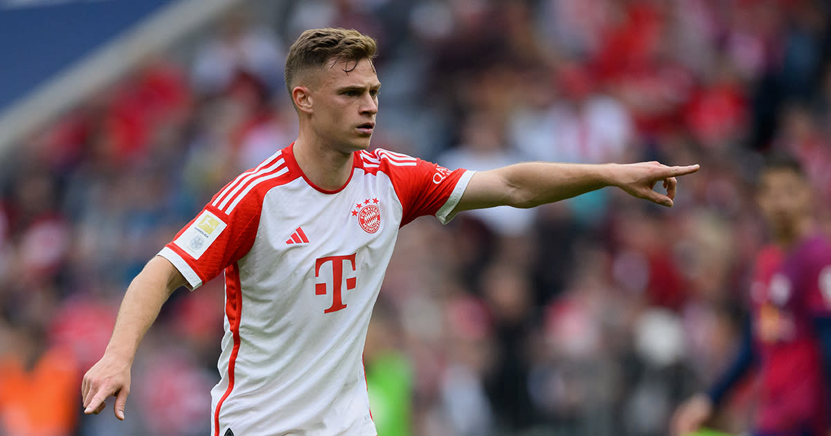  Joshua Kimmich of Bayern Munich in action during the Bundesliga match between FC Bayern München and RB Leipzig at Allianz Arena on May 20, 2023 in Munich, Germany. 