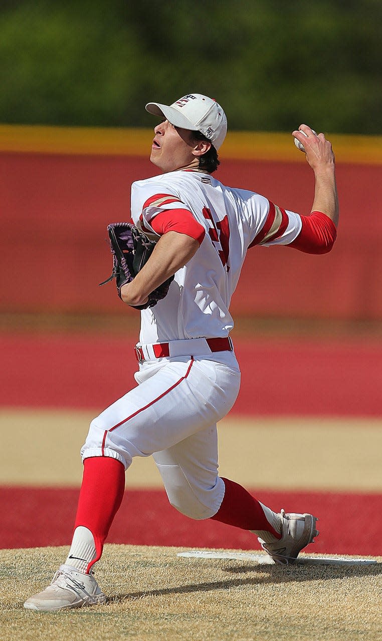 Edison's Jaxon Appelman pitches against Woodbridge in a baseball game on May 1, 2023