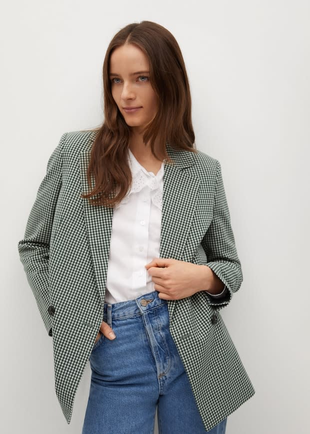 Gingham blazer. Image via Mango.