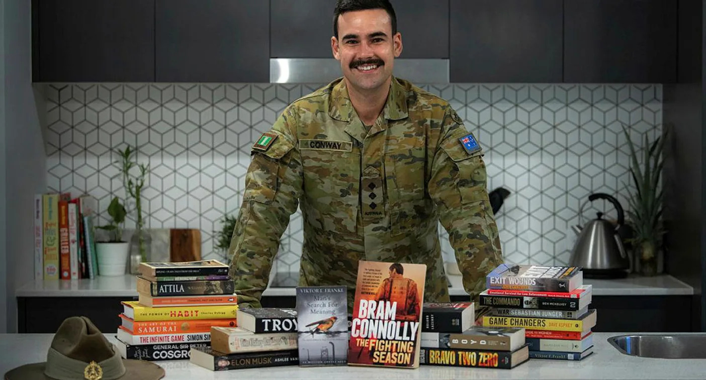 Australian Army Officer, Captain Dylan Conway founded Brothers n' Books while he was injured and unable to walk for over 14 months. Photo: ADF/Supplied