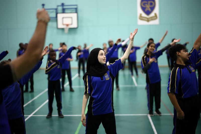 Students prepare to perform during Queen's Platinum Jubilee Pageant, in Birmingham