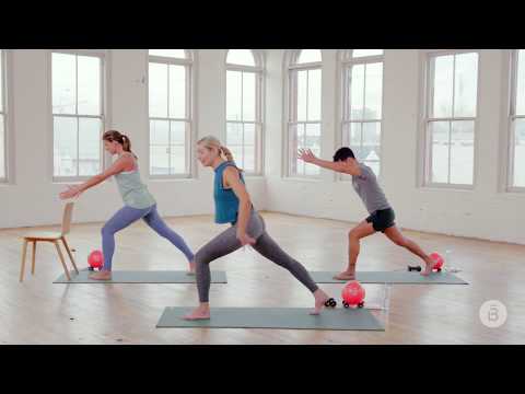 <p>Clear, calm instructions from Catie will guide you through this half-hour barre workout targeting your whole body. You'll need to grab a yoga mat, chair, light hand weights, and a small ball before you begin. (Missing equipment? Try subbing a couple of soup cans and a rolled-up towel.)</p><p><a href="https://www.youtube.com/watch?v=9x9g7-UZXes" rel="nofollow noopener" target="_blank" data-ylk="slk:See the original post on Youtube;elm:context_link;itc:0;sec:content-canvas" class="link ">See the original post on Youtube</a></p>