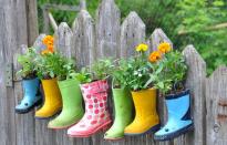 <p>Don't donate your kid's rain boots after they outgrow them. Line a few pairs up to create a colorful and playful garden. You could even let your kids be in charge of watering the buds in their former boots. </p><p><a rel="nofollow noopener" href="http://rosinahuber.blogspot.com/2010/06/welcome-to-our-garden.html" target="_blank" data-ylk="slk:See more at Rosy Posy »;elm:context_link;itc:0;sec:content-canvas" class="link "><em>See more at Rosy Posy »</em></a></p>