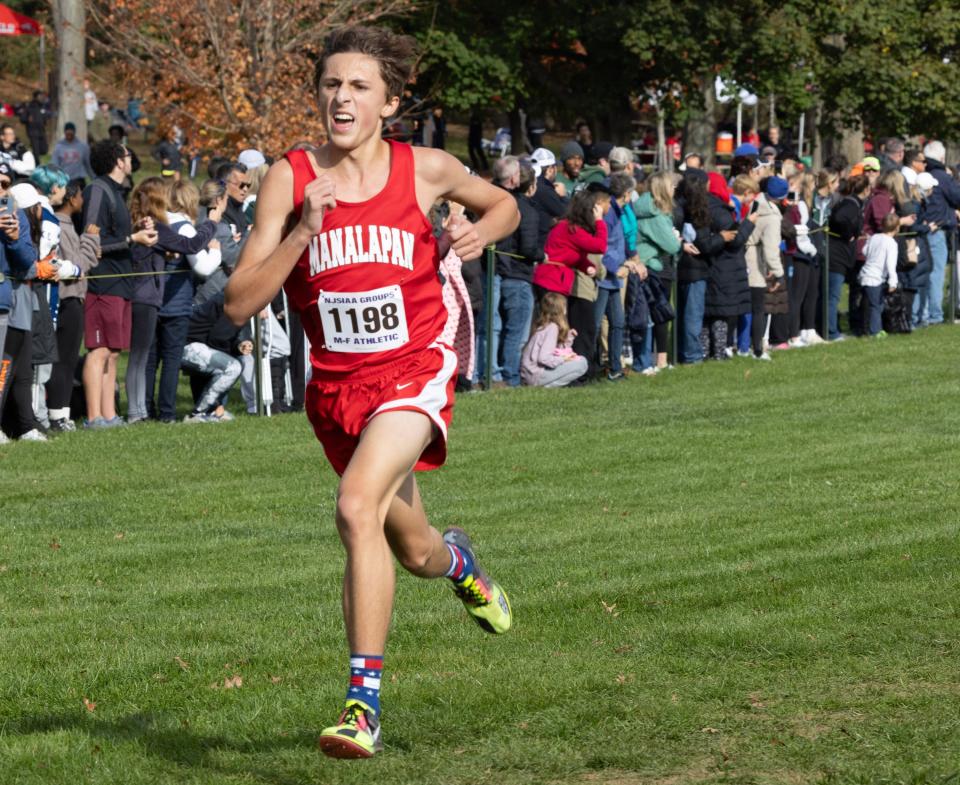Manalapan Clay Stevens placed sixth in the Boys Group 4 race. Boys Group 4 race at the 2023 NJSIAA State Group Cross Country Championships on November 4, 2023 in Holmdel NJ.