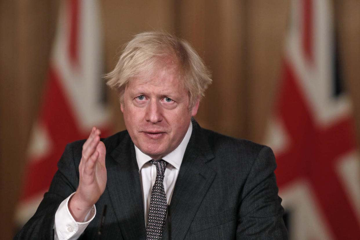 Prime Minister Boris Johnson speaking at a press conference in 10 Downing Street, London, following the tightening of England's Covid-19 tiers.