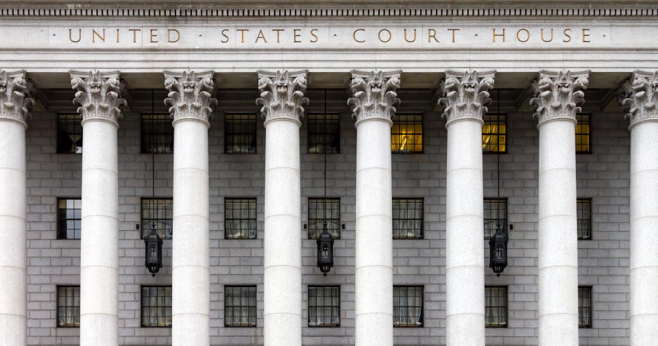 Entrance to the historic United States Court House in Manhattan, New York City