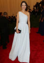 Met Ball 2013: Zooey Deschanel wore her Tommy Hilfiger dress with a chic up-do.