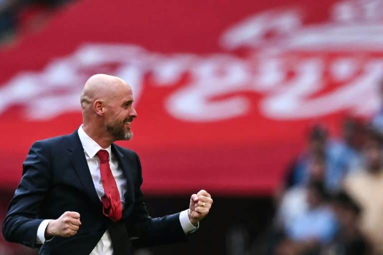 Manchester United manager Erik ten Hag celebrates winning the FA Cup (Ben Stansall)