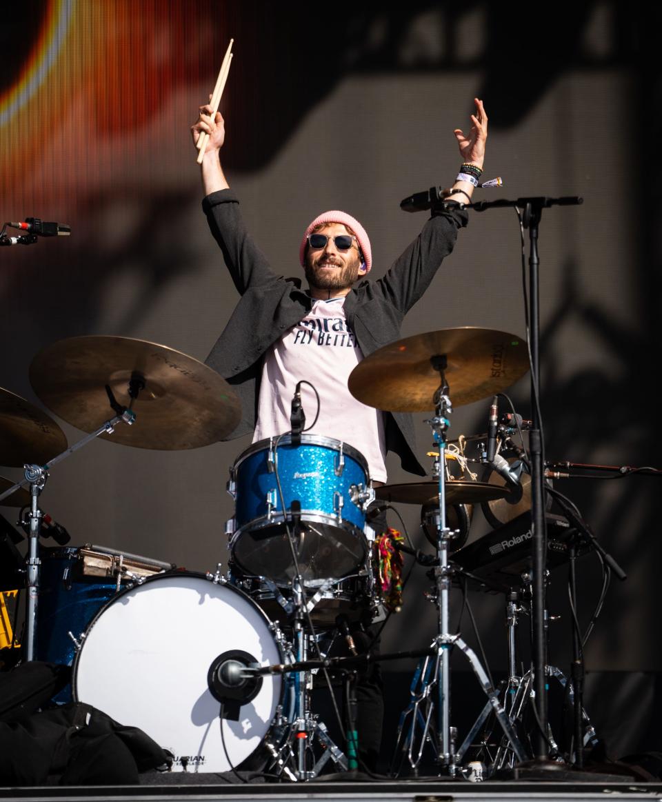 Mt. Joy drummer Sotiris Eliopoulos takes the stage on the second day of Austin City Limits Music Festival at Zilker Park in Austin, Saturday, Oct. 7, 2023.