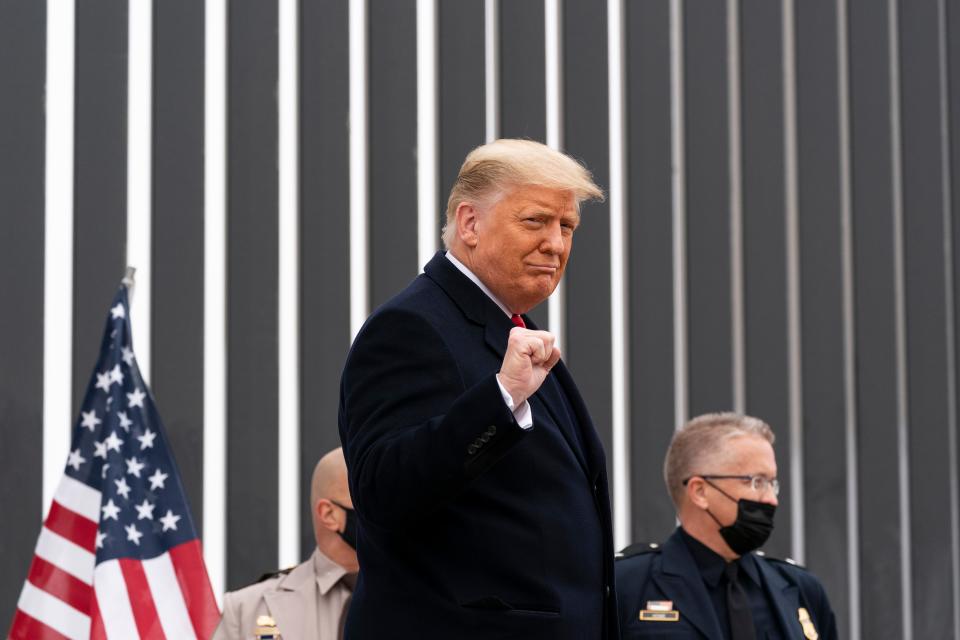 President Donald Trump tours a section of the U.S.-Mexican border wall Jan. 12 in Alamo, Texas.