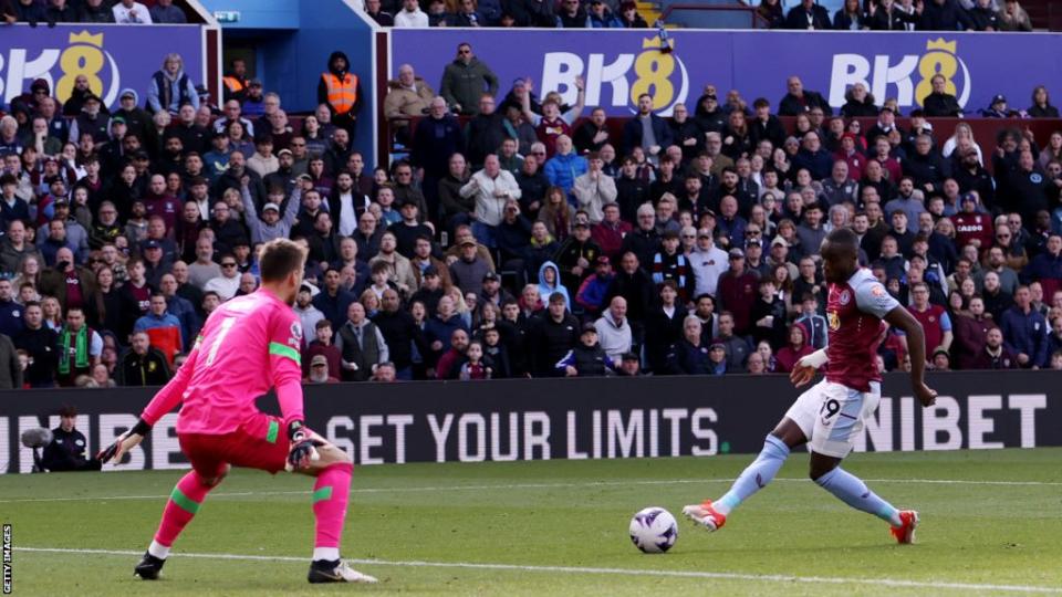 Moussa Diaby scores against Bournemouth