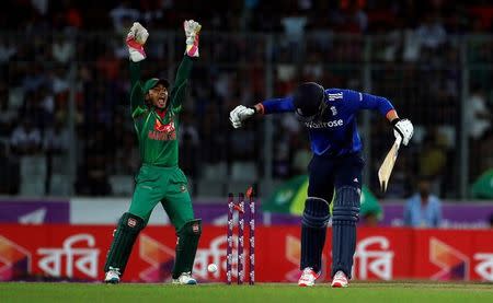 Cricket - England v Bangladesh - Second One Day International - Sher-e-Bangla Stadium, Dhaka, Bangladesh - 09/10/16. Bangladesh's Mushfiqur Rahim reacts during the second One Day International. REUTERS/Cathal McNaughton