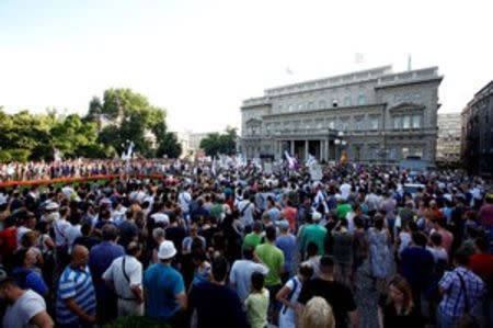 People protest against the Belgrade Waterfront project in Belgrade, Serbia, June 25, 2016. REUTERS/Djordje Kojadinovic
