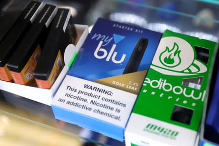 Vaping products are displayed for sale in a shop in Manhattan in New York City