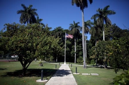 The U.S. flag is pictured at the garden of the U.S. ambassadorial residence, where U.S. President Barack Obama, his wife and first lady Michelle Obama, their two daughters Malia and Sasha and the first lady's mother Marian Robinson are scheduled to stay during the first visit by a U.S. president to Cuba in 88 years, in Havana, March 14, 2016. REUTERS/Alexandre Meneghini