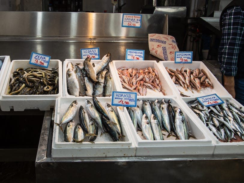 fresh fish at a market in greece