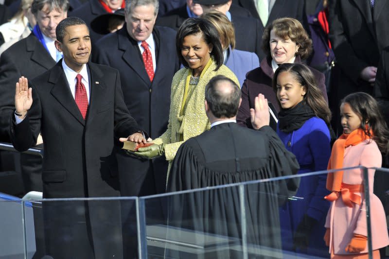 Barack Obama is sworn in as the 44th president of the United States during his inauguration ceremony on Capitol Hill in Washington, D.C., on January 20, 2009. File Photo by Kevin Dietsch/UPI