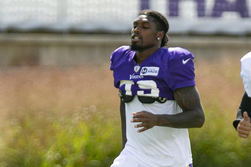 Minnesota Vikings cornerback Chandon Sullivan warms up during NFL football training camp in Eagan, Minn., Thursday, Aug. 11, 2022. (AP Photo/Andy Clayton-King)