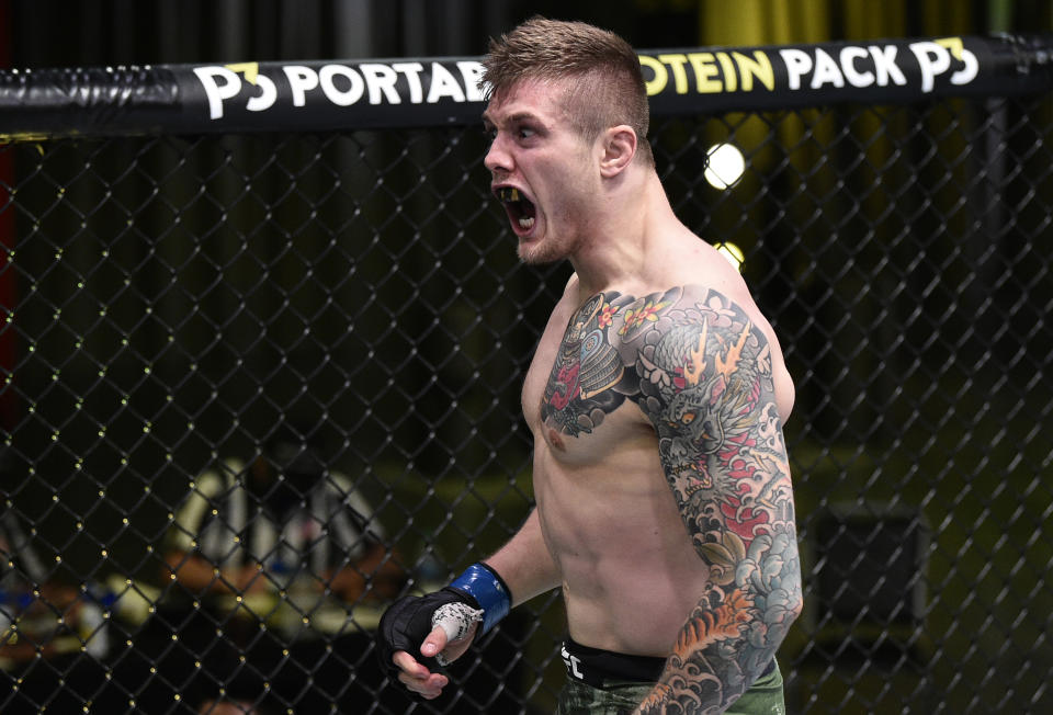 LAS VEGAS, NEVADA - JUNE 13: Marvin Vettori of Italy celebrates after his submission victory over Karl Roberson in their middleweight fight during the UFC Fight Night event at UFC APEX on June 13, 2020 in Las Vegas, Nevada. (Photo by Chris Unger/Zuffa LLC)