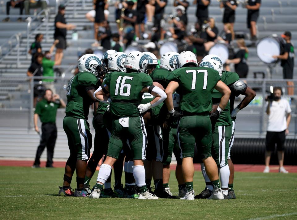 Parkside huddles in the game against Kent Island Saturday, Sept. 2, 2023, in Salisbury, Maryland.